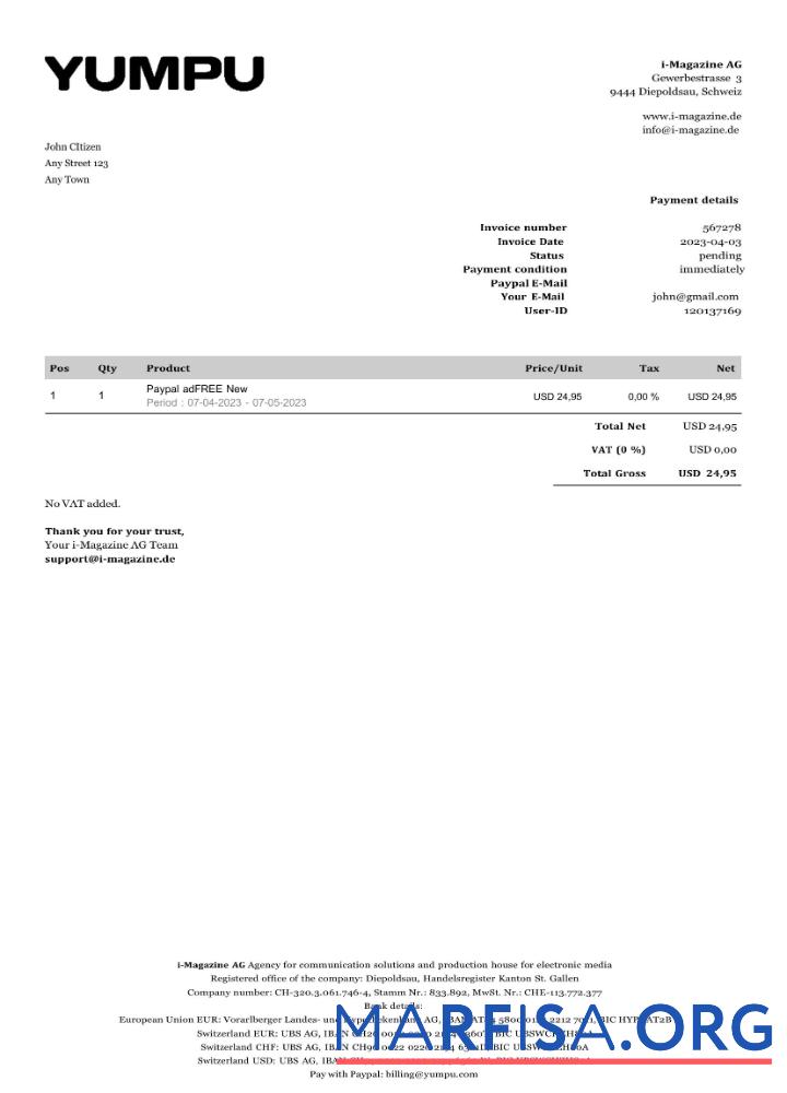 Downloadable Switzerland Yumpu invoice Word and PDF template